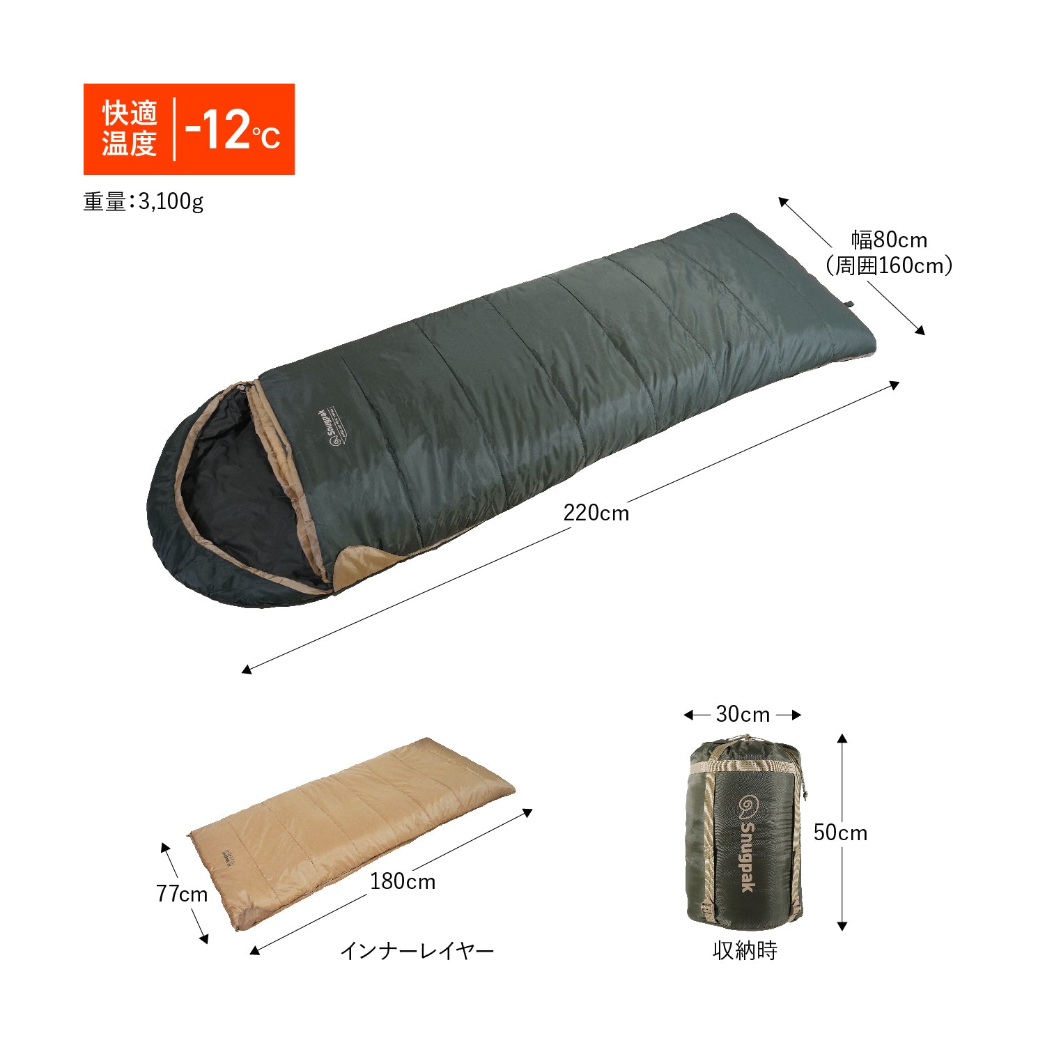 Snugpak(スナグパック) ベースキャンプ スリープシステム スクエア ライトジップ