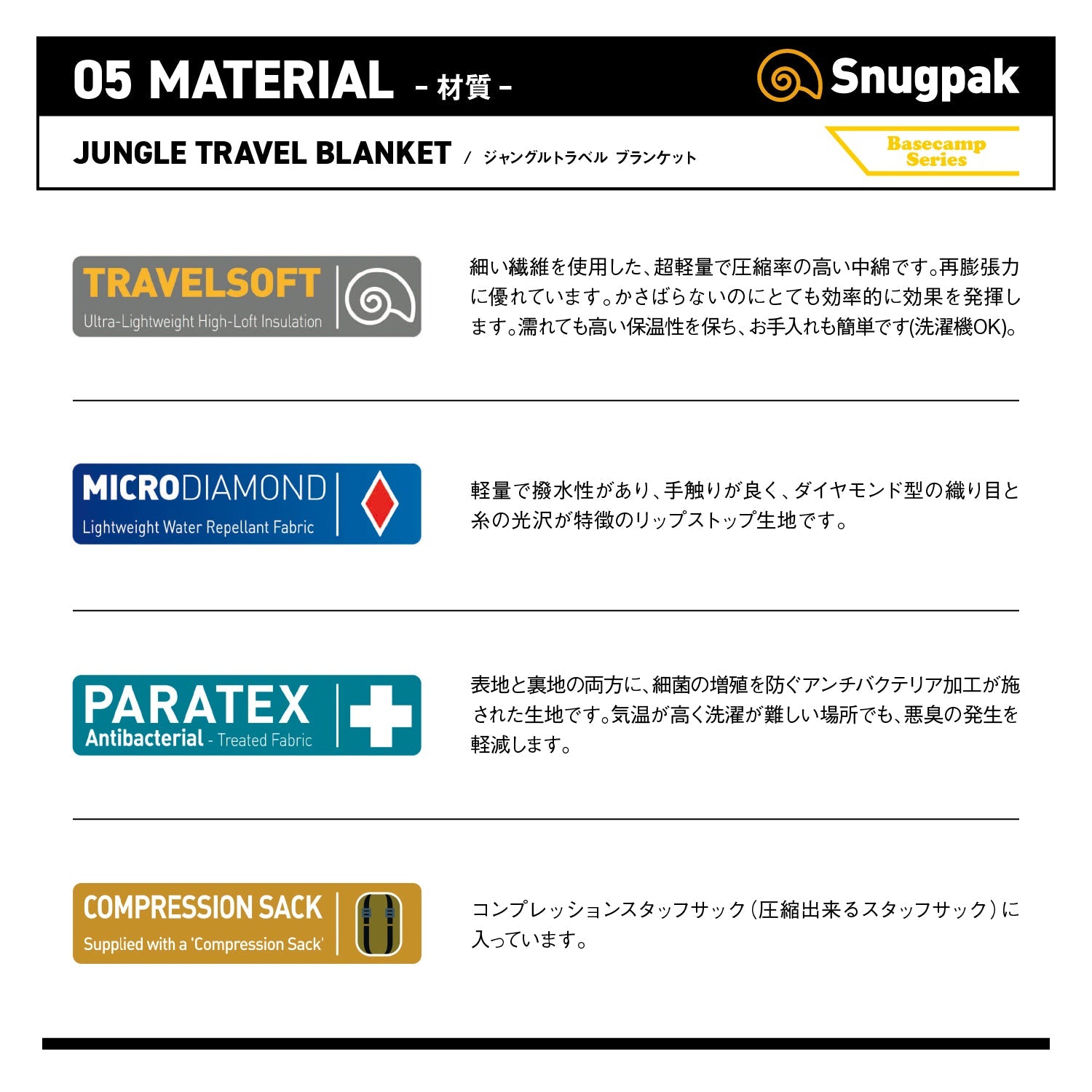 Snugpak(スナグパック) ジャングルトラベル ブランケット (単色)